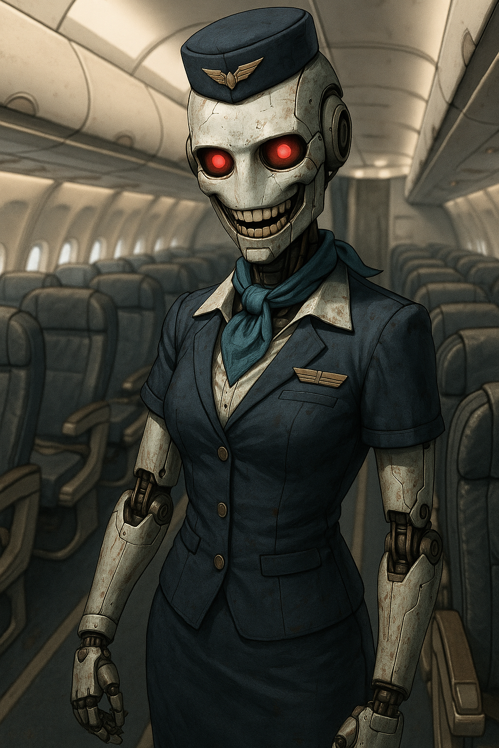 Illustration pour Crash Airlines remplace son équipage par des robots humanoïdes (susceptibles)